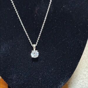 Classic Silver- Tone Solitaire Pendant Necklace in White
